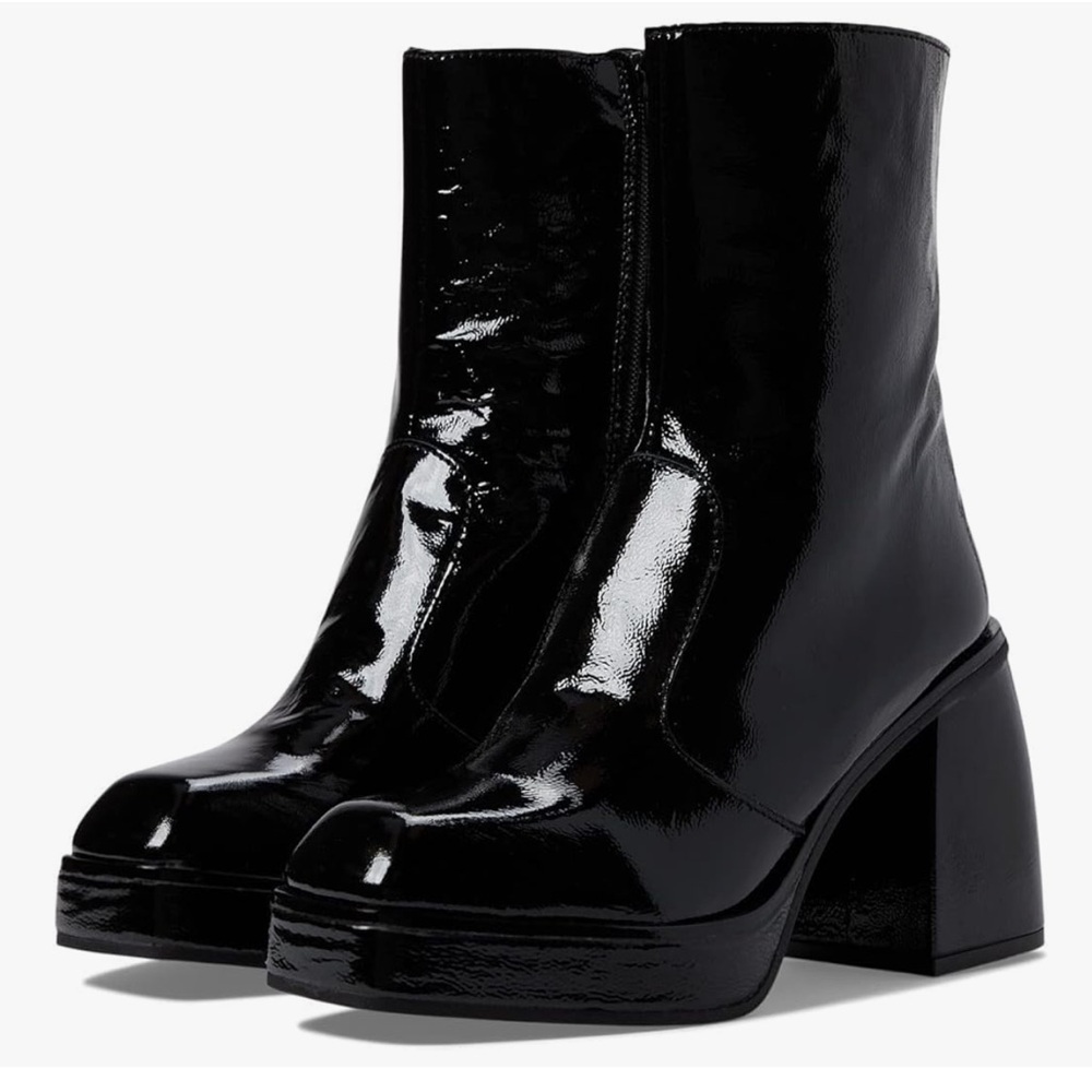 Free People Black Patent Leather Chunky Heel Ankle Boots